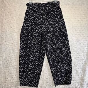 WOMENS 12 P BLACK PANTS WIDE LEG DITSY FLORAL LIGHTWEIGHT ELASTIC WAIST PHOEBE